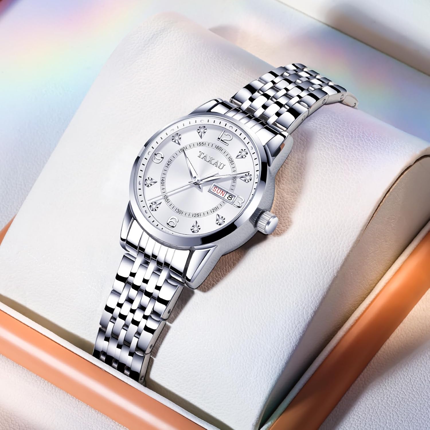 Silver Watch for Women Two Tone Gold Women's Watches Stainless Steel Waterproof Watch for Ladies Business Dress Wrist Watches with Calendar - Image 8