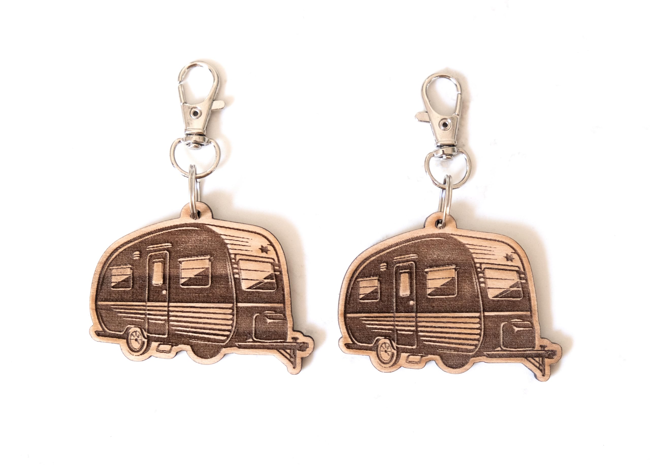 Camper RV Wood Keychain (2 Pack) - Laser Engraved - Made in the USA - Camping Gift