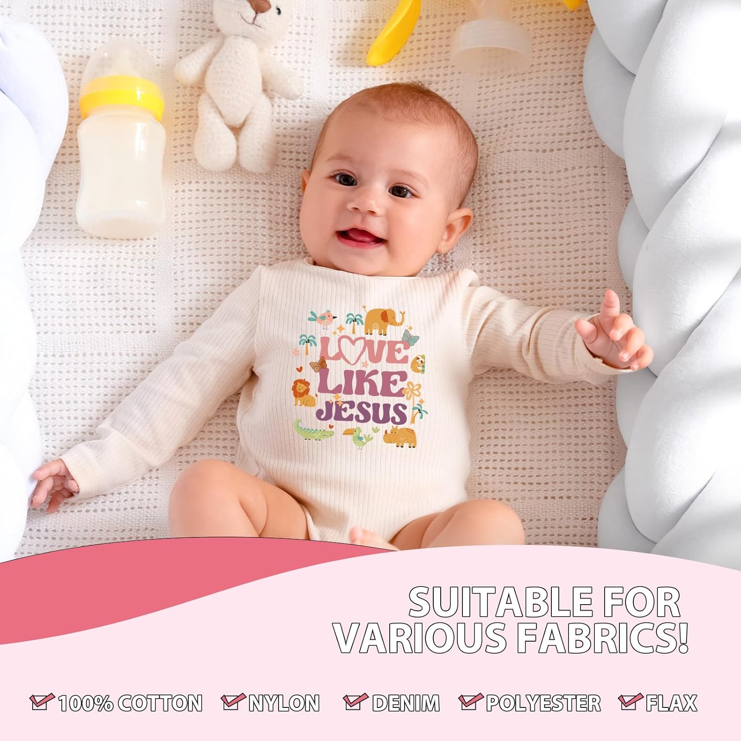 Dtf Transfers Ready to Press - 30Pcs Christian Baby Iron on Transfers, Baby Shower Iron on Decals Patches Stickers for Baby Bodysuit, Heat Transfer Vinyl for Baby Onesie Bibs Decorating Kit