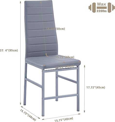 Miniatura 20 de Juego de 4 sillas de comedor, sillas de cocina, sillas laterales sin brazos para sala de estar, juego de 4 con marco de metal y patas (negro)