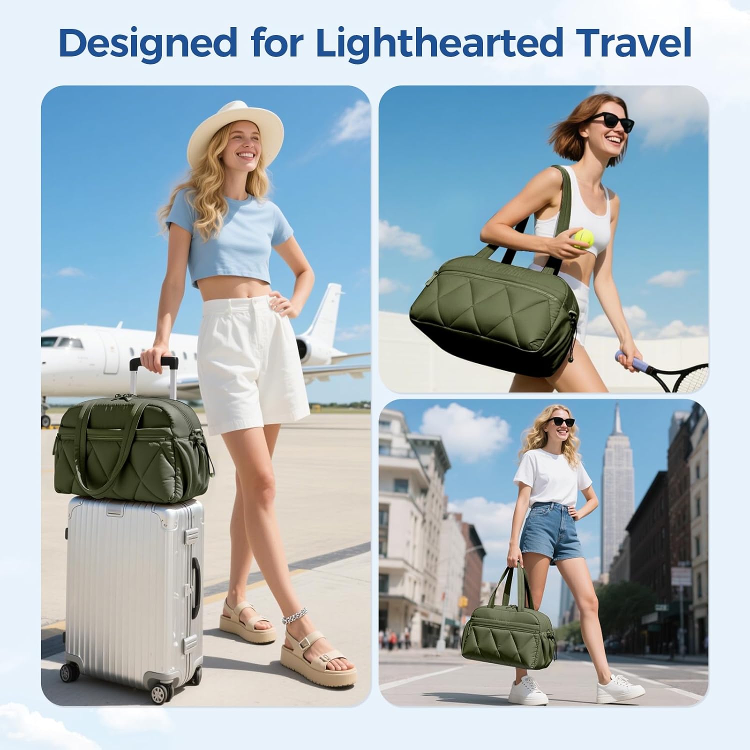 Gym Bag for Women, Puffer Travel Duffle Bag With Shoes Compartment & Wet Pocket, Carry On Tote Bag For Weekender, Overnight, Sport duffel bags for traveling (Green, Medium) - Image 6