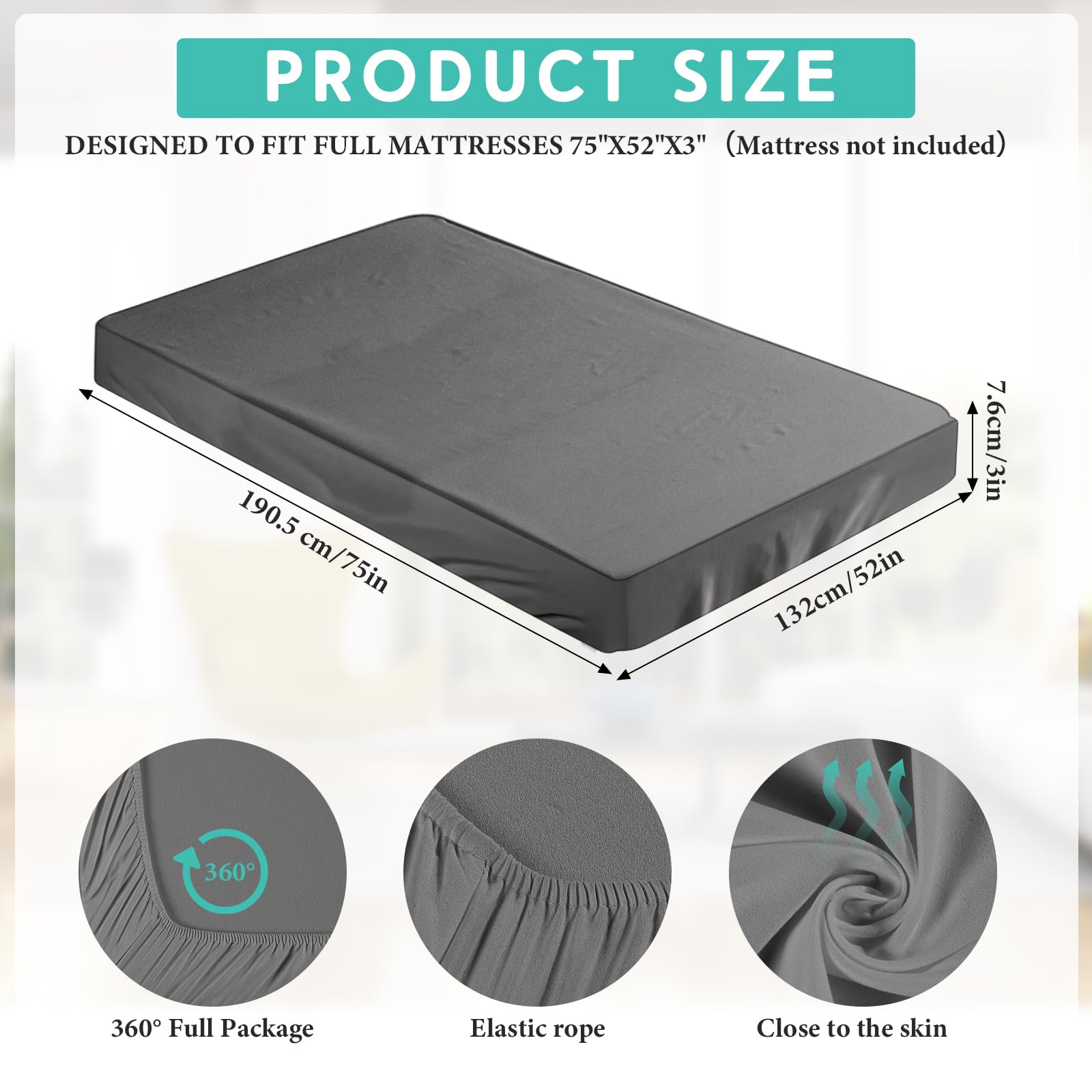 Funda de colchón de 2 a 3 pulgadas (solo funda), protector de espuma viscoelástica de microfibra para cubrecolchón de látex, gel RV (matrimonial 75 x 52 pulgadas, gris oscuro) 2