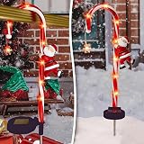 Syfunlv 2 pièces de lumières de Père Noël solaires pour jardin, bâtons de Noël LED en sucre d'orge, guirlande lumineuse de décoration de jardin de Noël étanche, pour l'extérieur jardin cour balcon - 5