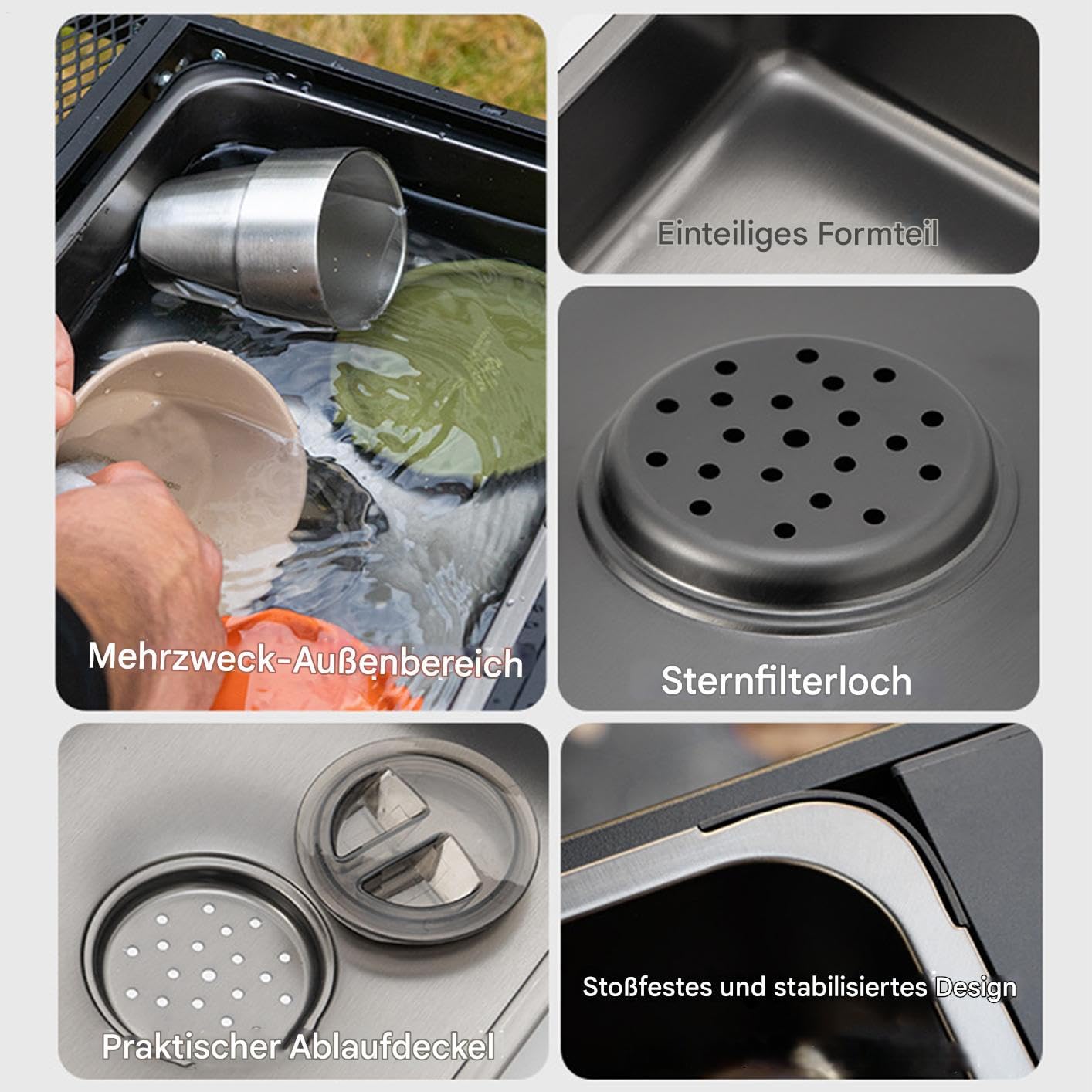 Campingspüle Vielseitig, Spülwanne, Becken, Abwaschschüssel | Edelstahl Kompakt, faltbar, leicht, für Camping, Picknick, Angeln, Reisen, Wäsche, Innenbereich, Zuhause, Küche,