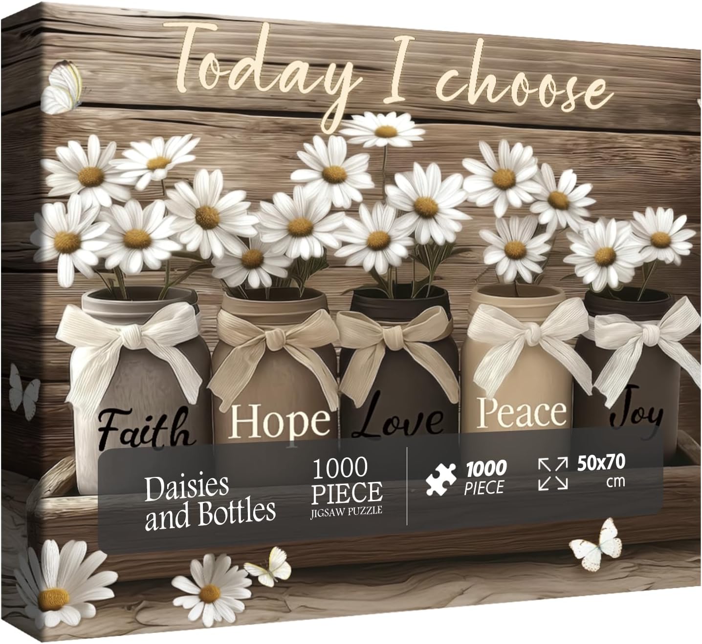 Inspirational Flower Daisy Puzzles for Adults 1000 Pieces, Bottle Religious Bible Jesus Floral Jigsaw Puzzle, Christian Scripture Catholic Butterfly Vase Wildflower Puzzle