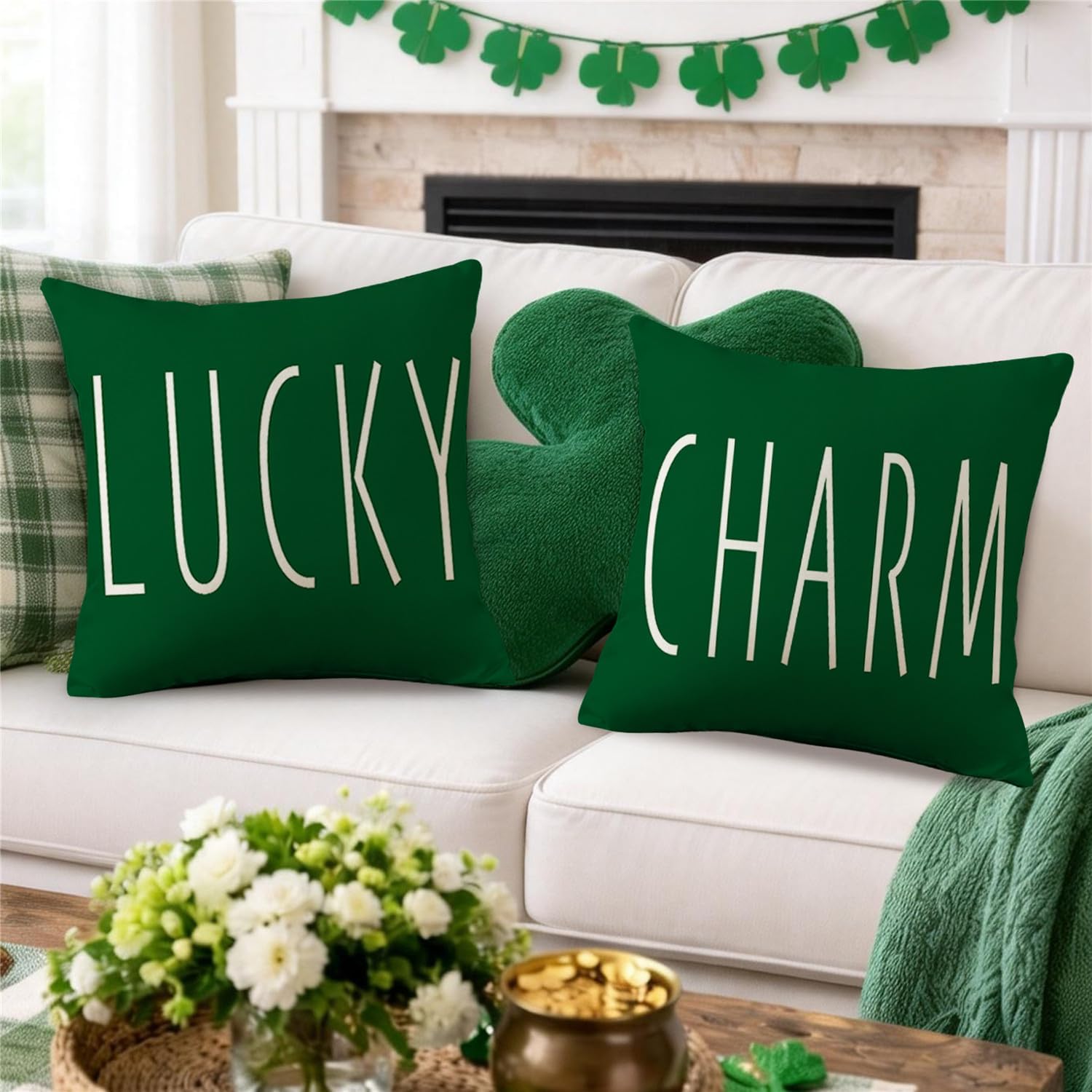 St Patricks Day Pillow Covers 18x18 Happy St Patricks Day Decorations Lucky Charm Clover Throw Pillow Covers Shamrock Cushion Case for Sofa Couch Set of 4 - Image 4