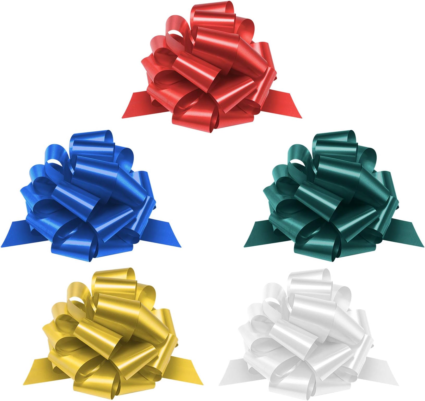 Zoe Deco Gift Bows (Multiple Colors, 9” Wide, 24 Loops, 5 Pack), Weather Resistant Gift Bow, Colorful and Eye-catching Pull Bows, Bows for Gifts, Gift Bows for Presents, Gift Wrapping and Decoration