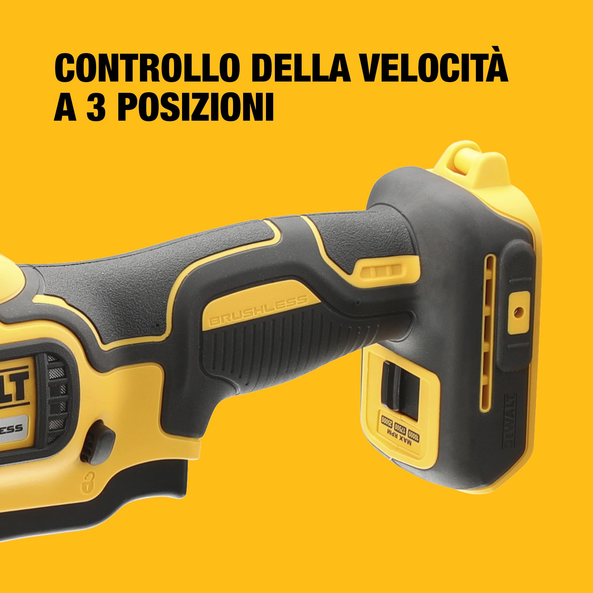 DEWALT Smerigliatrice diritta Brushless 18V, solo corpo, DCG426N-XJ | Smerigliatrice diritta 18V brushless con velocità variabile, ghiera LED e versione solo corpo macchina per uso preciso.
