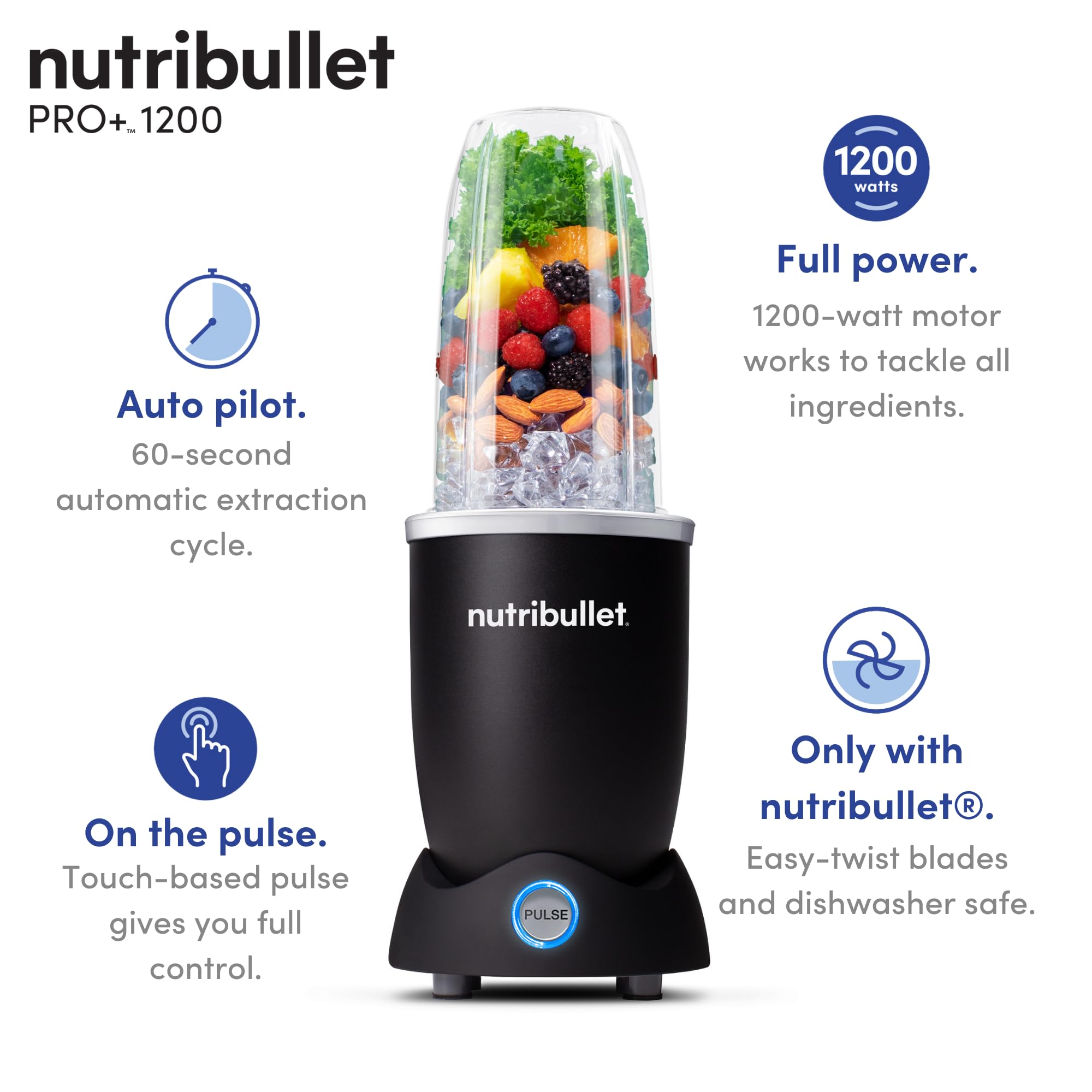 NutriBullet Blender Pro+ 1200W, Matte Black, High Speed Personal