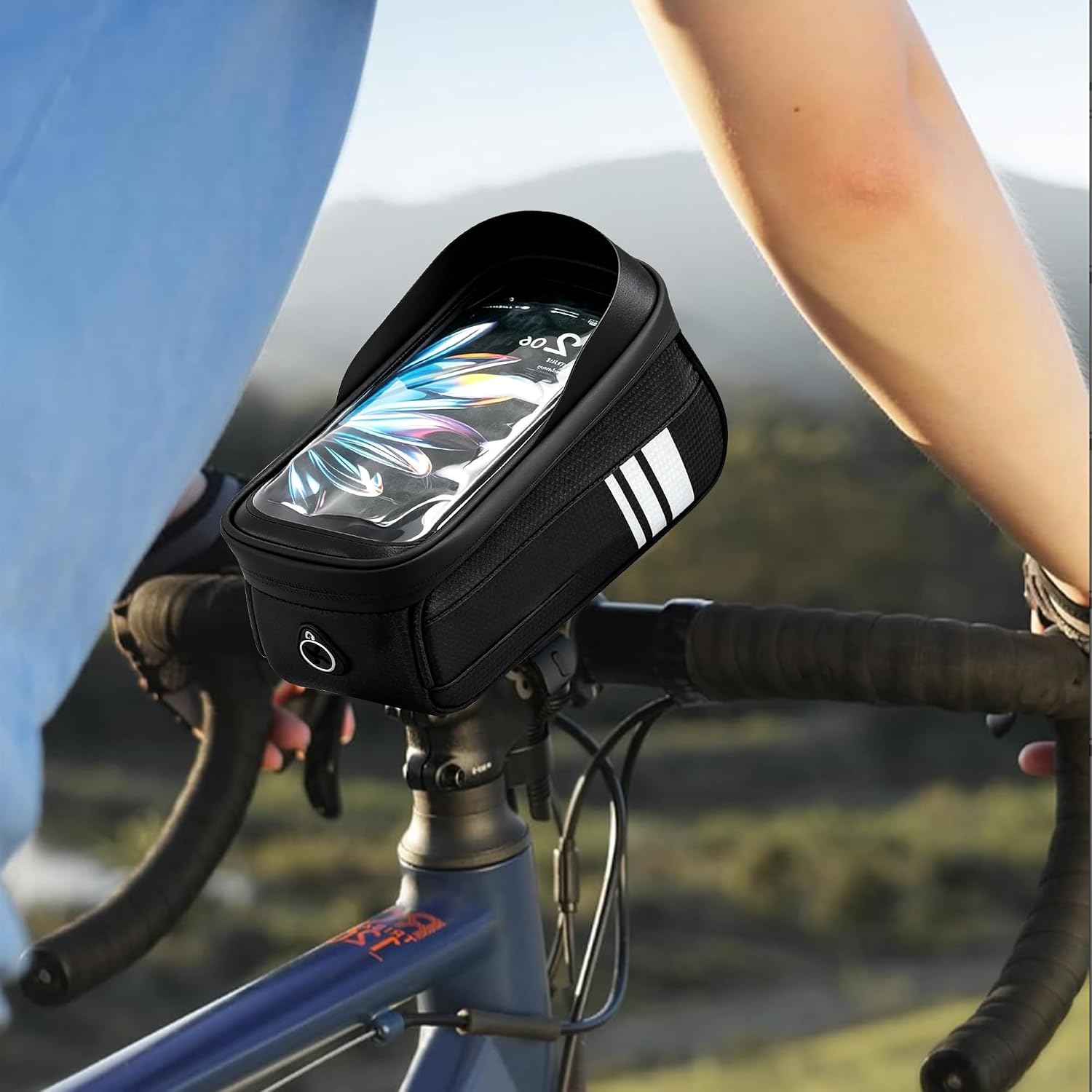 Bike/Bicycle Phone Front Frame Bag, Bike Phone Holder Mount, Cycling Pouch with Rain Cover,Bike Accessories for Phones Under 7”