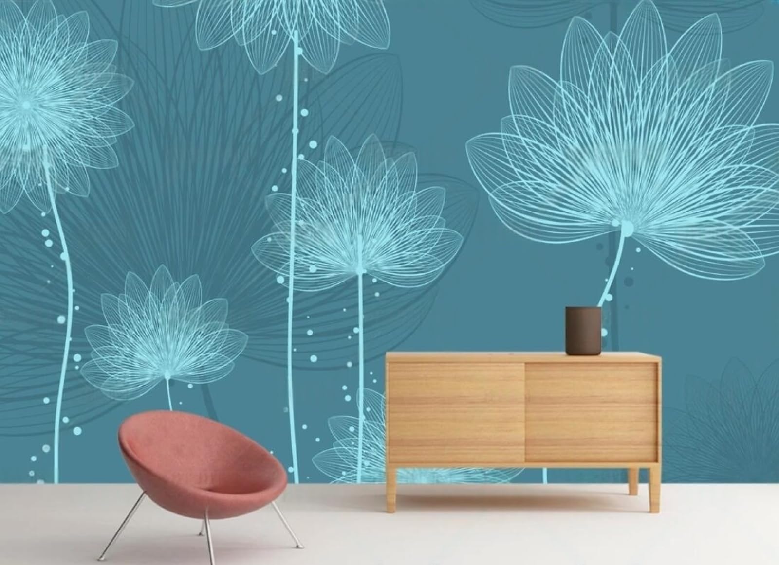 Papier Peint Fleurs 3D haut de gamme intissé bleu lotus nuit
