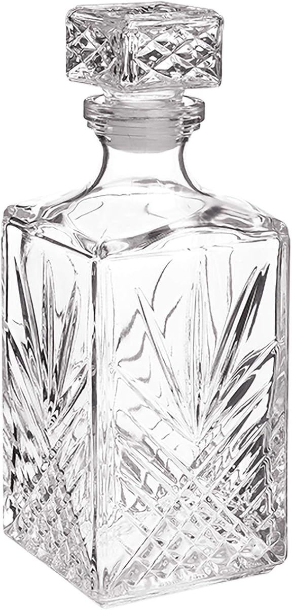 Bormioli Rocco Selecta Collection Whiskey Decanter – Sophisticated 33.75oz Diamond Decanter With Starburst Detailing – For Whiskey, Bourbon, Scotch & Liquor