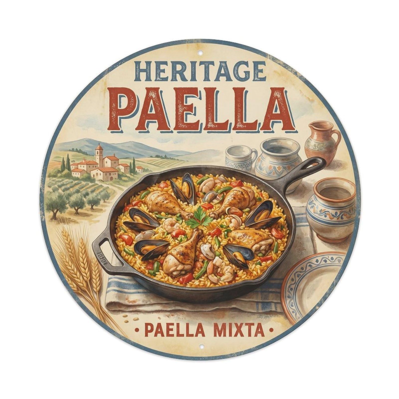 Spain Paella Cuisine Vintage Americana Food Market Metal Tin Sign