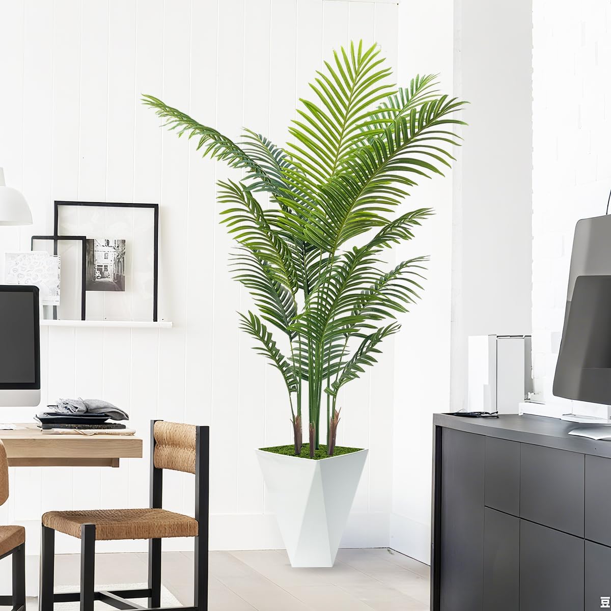 Artificial Palm Trees 6FT Tall Fake Palm Tree Indoor,Faux Tropical Areca Floor Plant with Tall White Planter, Fake Silk Plants in Pot for Home Office Living Room Bedroom Decor - Image 9