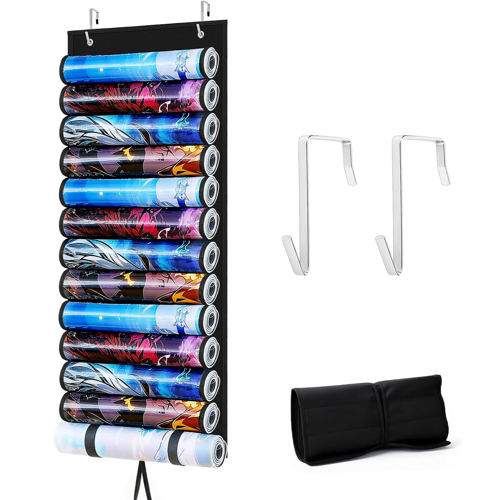 Playmat Tube Sac de rangement, support Playmat suspendu pour MTG avec 2 crochets, 12 fentes en plastique transparent et 1 fente pour sangle