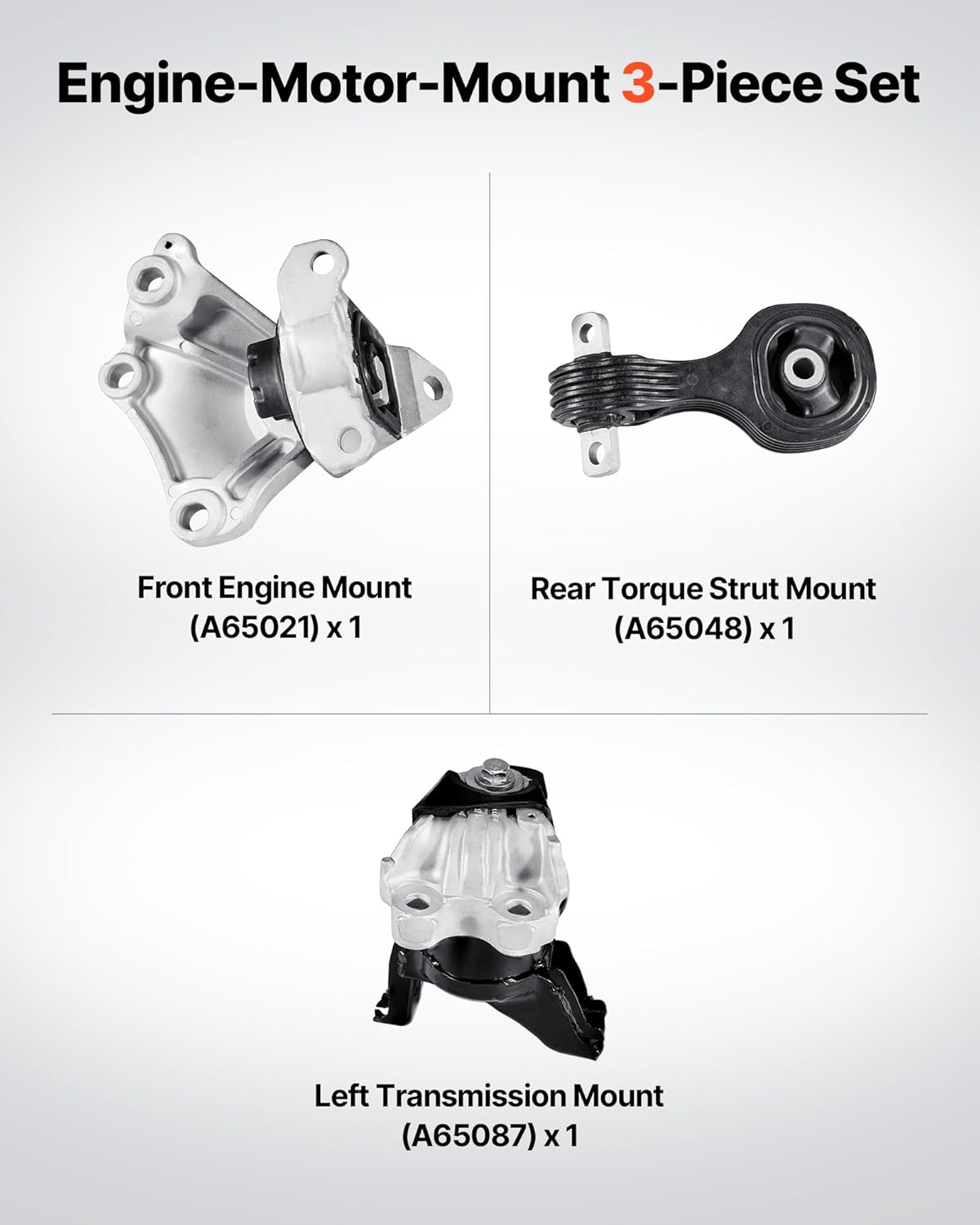 VEVOR Engine Motor Mount and Transmission Mount Kit Replacement, Set of 3, Compatible with 2012–2013 Honda Civic 1.8L Coupe, Replace OE# A65048, A65021, A65087, Secure Support