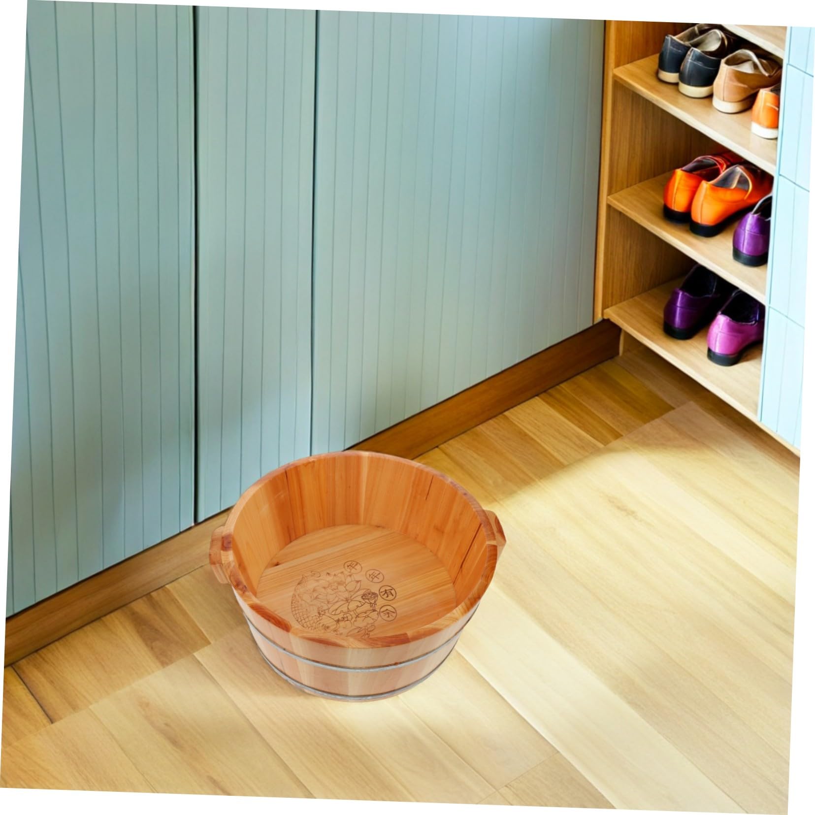 Vasca per Pediluvio Secchio per Bagno ai Piedi Design Profondo in Legno Marrone per Copertura Completa e Conservazione per Uso Domestico