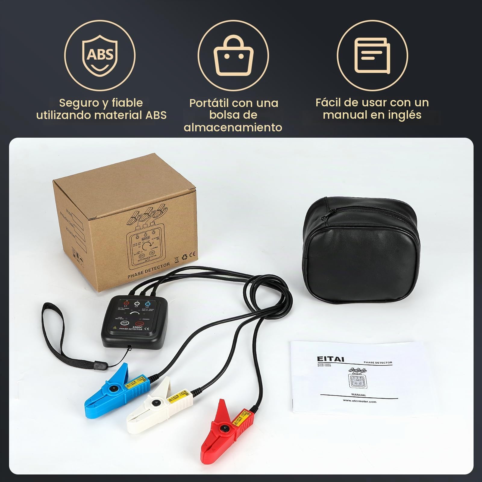 ETCR1000C Probador de secuencia de fase sin contacto, CA 70V-1000V, Φ1.6mm-16mm, venta directa del fabricante, medidor de rotación de fase