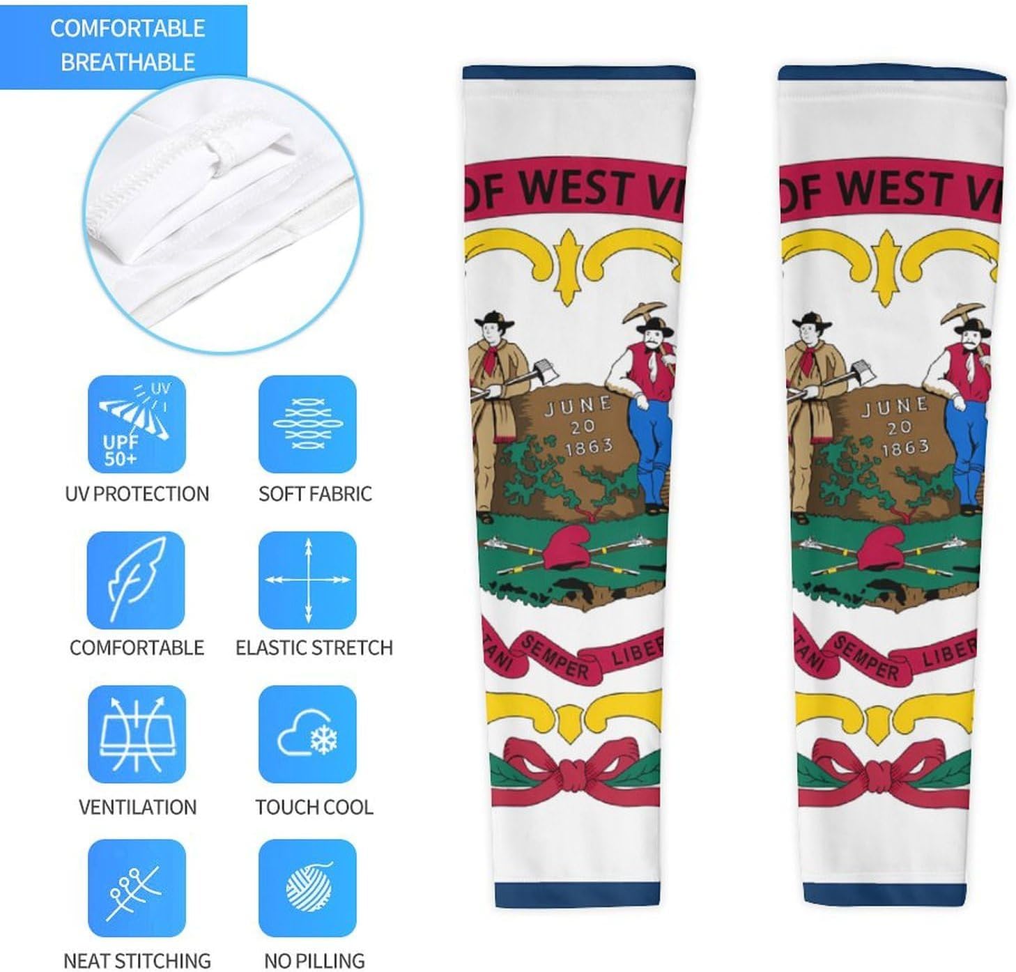 Flag of West Virginia United States Arm Sleeves Cooling Sun Protection Sports Compression for Golf Basketball