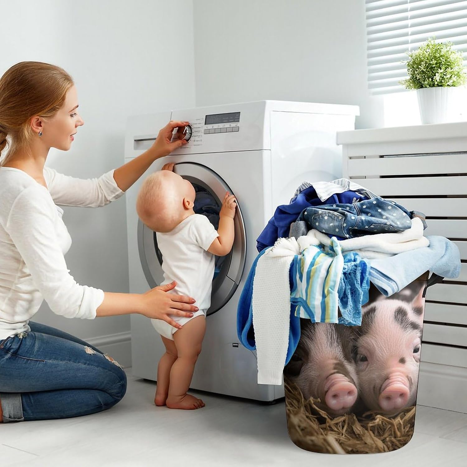 Laundry Basket with Handle Laundry Hamper Two Spotted Pigs Dirty Clothes Hamper Collapsible Folding Clothes Hamper Waterproof Laundry Baskets for Bathroom Laundry Bedroom Dorm