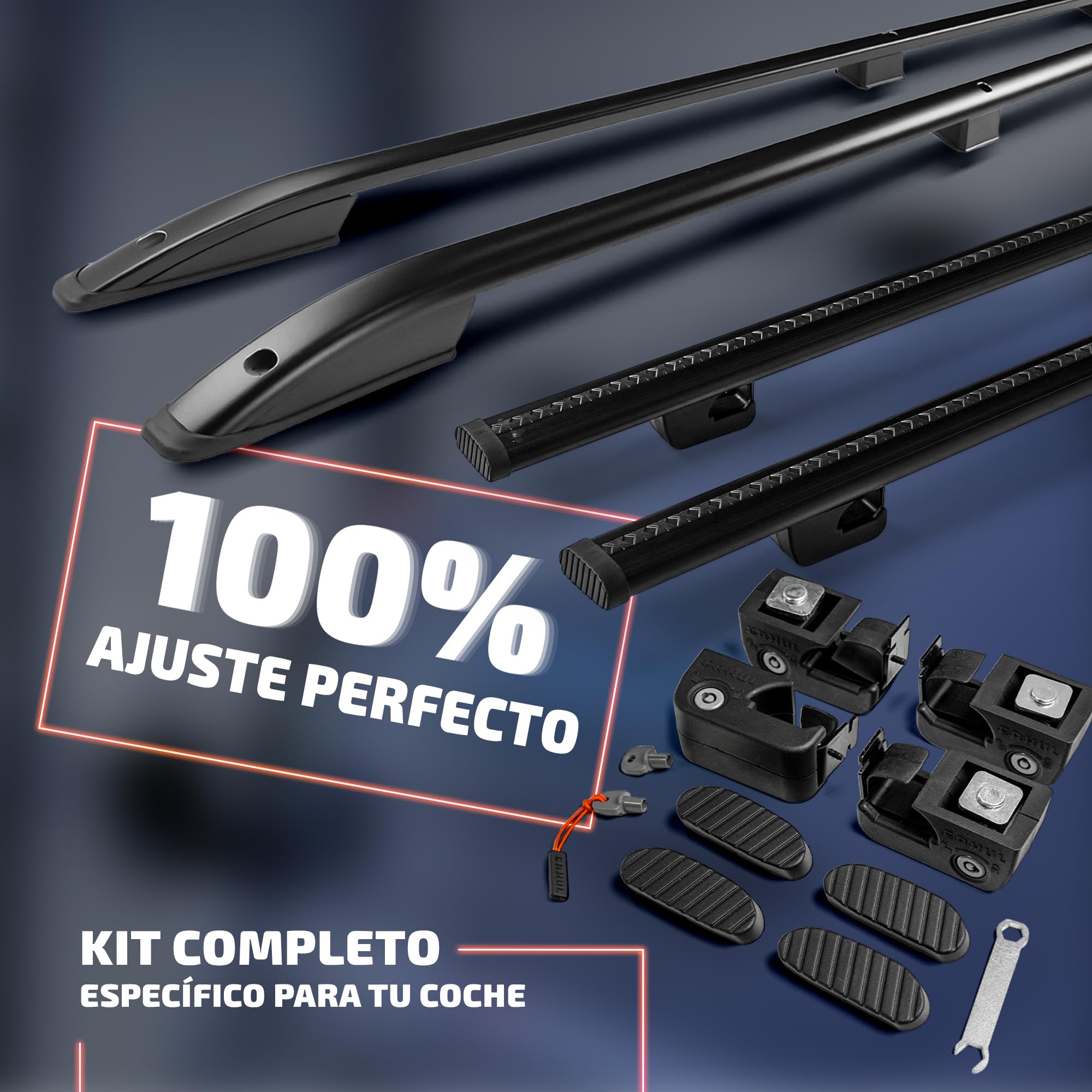 CHROMEMASTER | Barras de Techo y Portaequipajes de Techo Compatible con Ford Grand Transit Connect L2 Largo 2024+ | Kit Específico para Transporte de Carga y Equipaje en el Techo del Coche | Aluminio