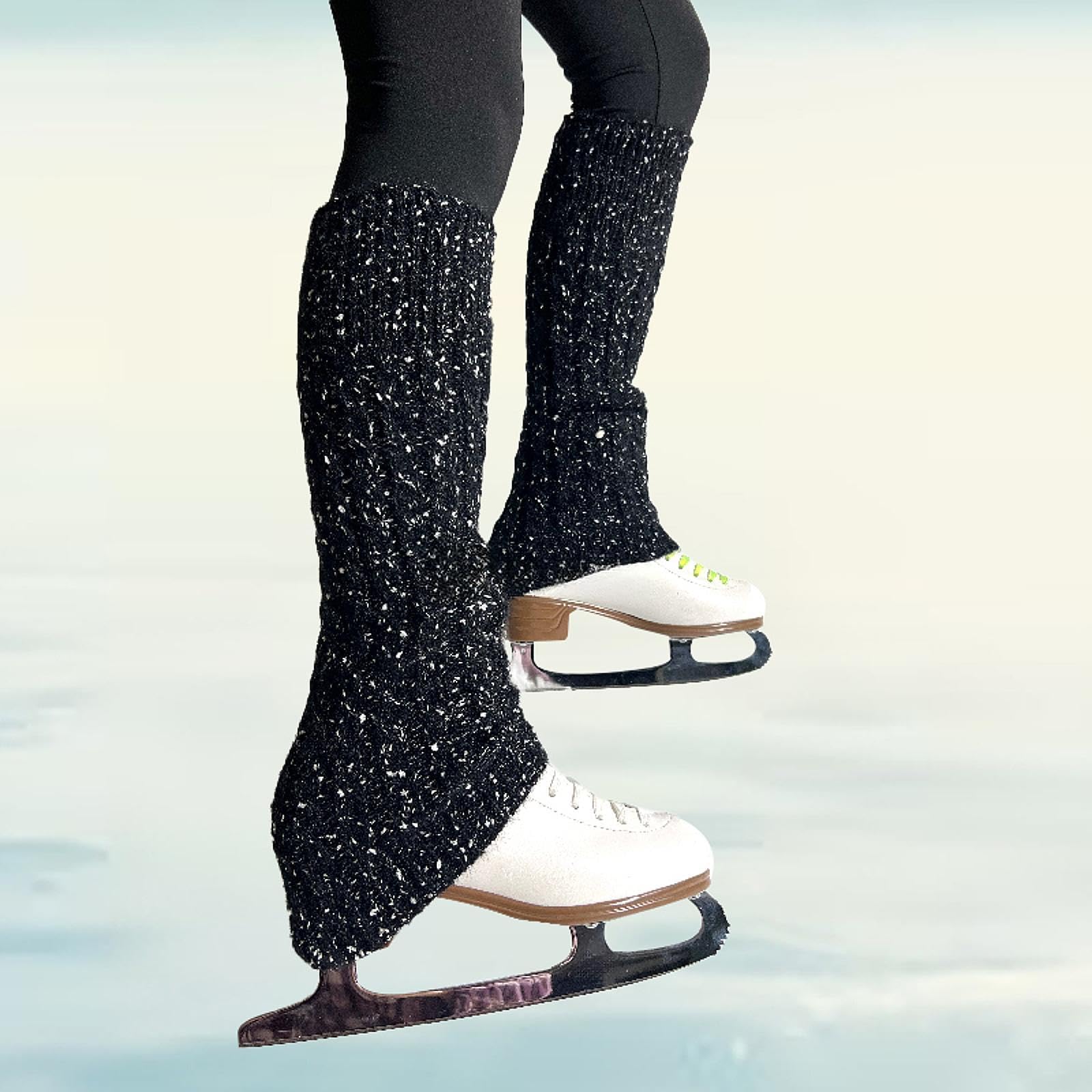 Eiskunstlauf Beinwärmer Gestrickte Beinsleeves Winter Beinabdeckung Trainingszubehör Elastische Stulpen Tragbare Wadenlange Socken für Damen für Schli