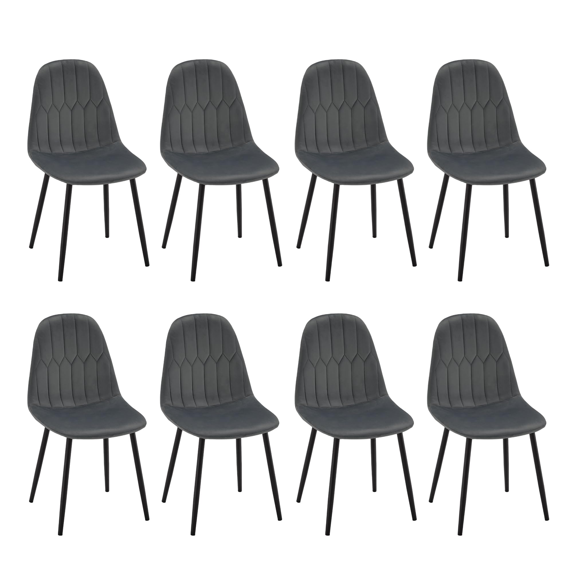 YOUDENOVA Lot de 4 Chaises de Salle à Manger en Velours, Gris Foncé | Chaises de cuisine rembourrées avec dossier ergonomique, pieds en métal, charge maximale de 130 kg