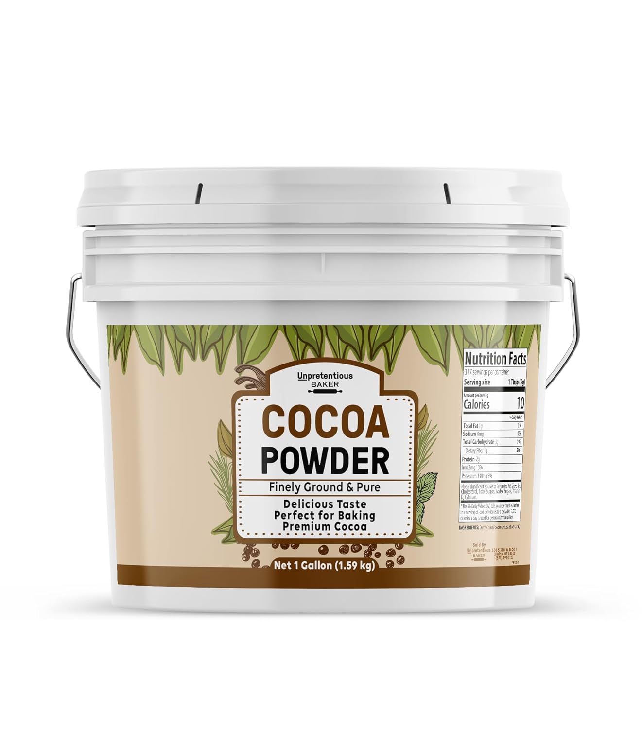 Unpretentious Dutch Cocoa Powder 1 Gallon Bucket - Alkalized Baking Cocoa for Brownies, Cookies, Shakes & Food Storage