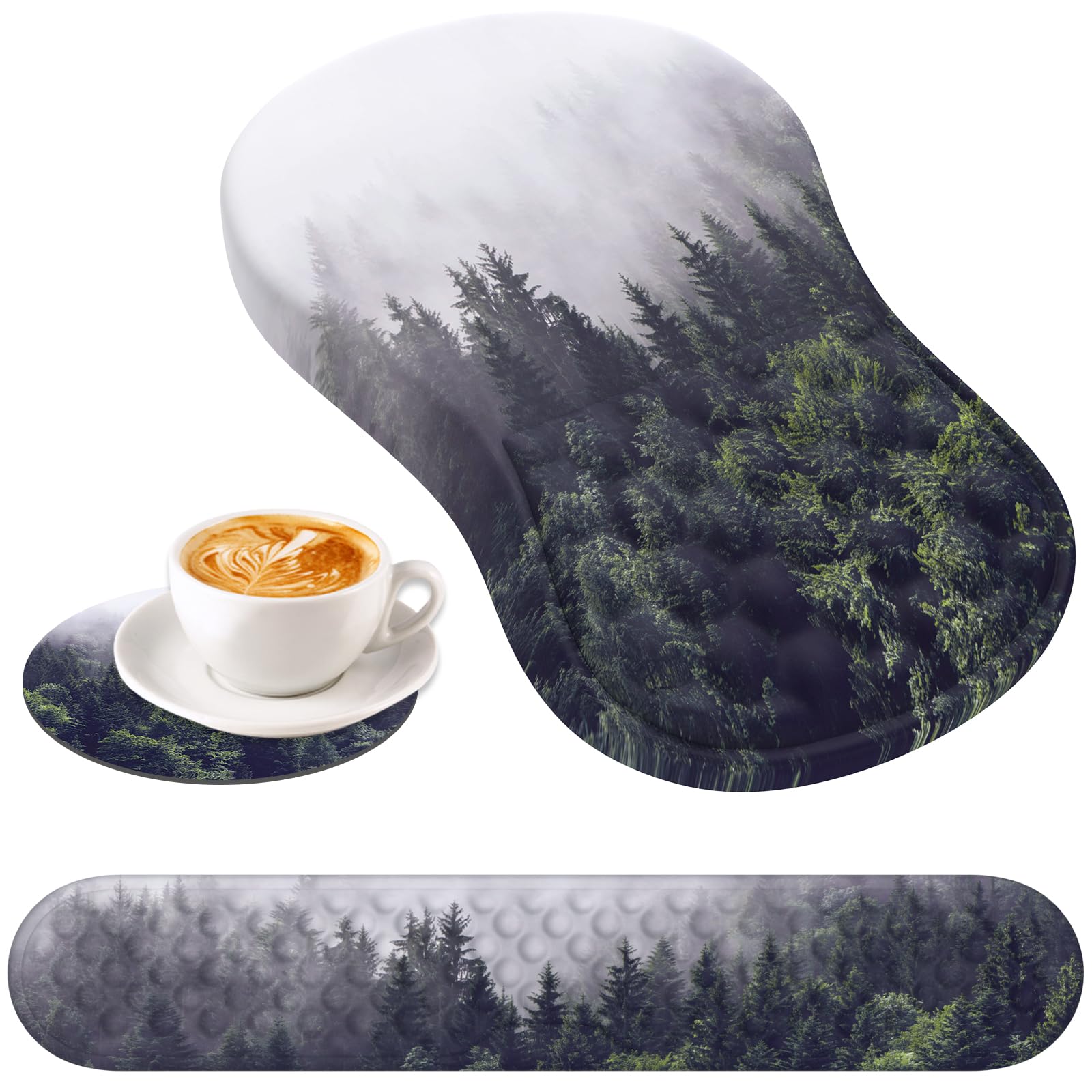 iCasso Mouse Pad Wrist Support, Ergonomic Mouse Pad,Pain Relief Keyboard Wrist Rest, Comfortable Memory Foam Mousepad with Non-Slip PU Base Mouse Pads for Home Office (Green Forest)