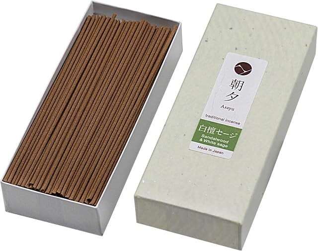 Asayu Japan Traditional Smoke Incense Sticks Sandalwood & White Sage Blend Fragrance Scent (40gr) for Morning Meditation, Relax or Yoga, Made in Japan - Sandalwood & White Sage Blend