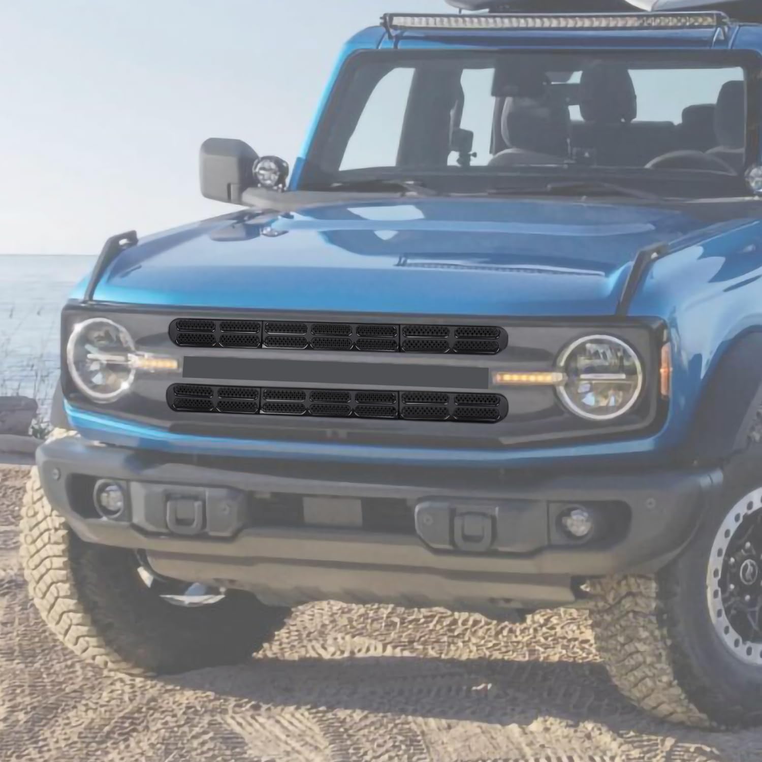 RAZPOY for Bronco Grill Inserts, 6PCS Front Grille Mesh Inserts Cover Trim Guard Compatible with 2021-2023 Ford Bronco Exterior Accessories, Black
