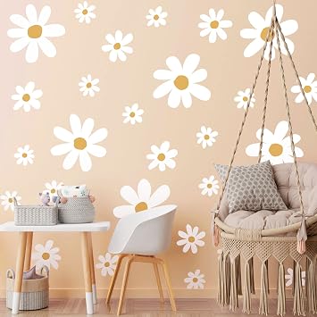 TaoBary 12 Sheet White Daisy Wall Sticker Decal Large Flower Wall Decal