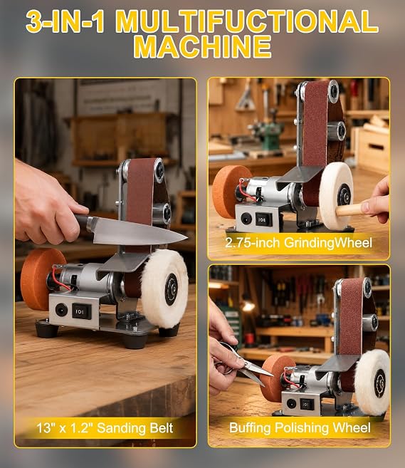 3-in-1 Mini Belt Sander for Wood - 7-Speed Adjustable Bench Sander