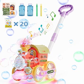 Bubble Machine,Bubble Blower Maker,Bubble Lawn Mower for Toddlers,Bubble Music Train with Light,Summer Outdoor Push Backyard Toys for 1-8 Ages,Christmas Birthday Gifts for Preschool Boys Girls Red