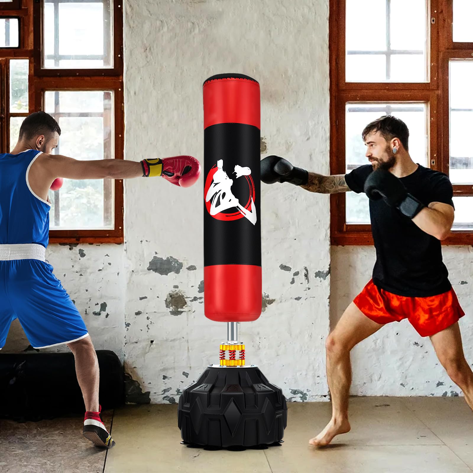COSTWAY Sacco da Boxe da Terra, Pungiball Autoportante con Base Riempibile, 12 Ventose e Ammortizzatori per Adulti e Adolescenti, Punching Ball in Piedi per Allenamento in Casa e Ufficio