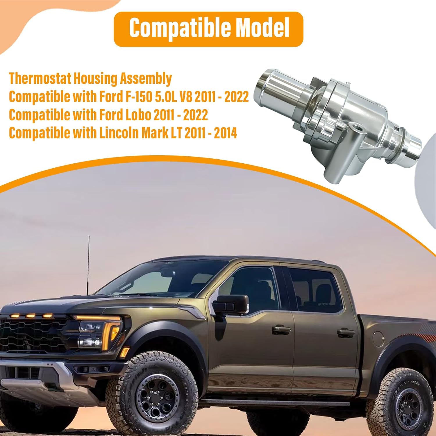 902-5153 Engine Coolant Thermostat Housing Assembly BL3Z8A586D Compatible with Ford F-150 5.0L V8 2011-2022 Compatible with Lobo 2011-2022 Compatible with Lincoln Mark LT 2011-2014 86013 CO34944