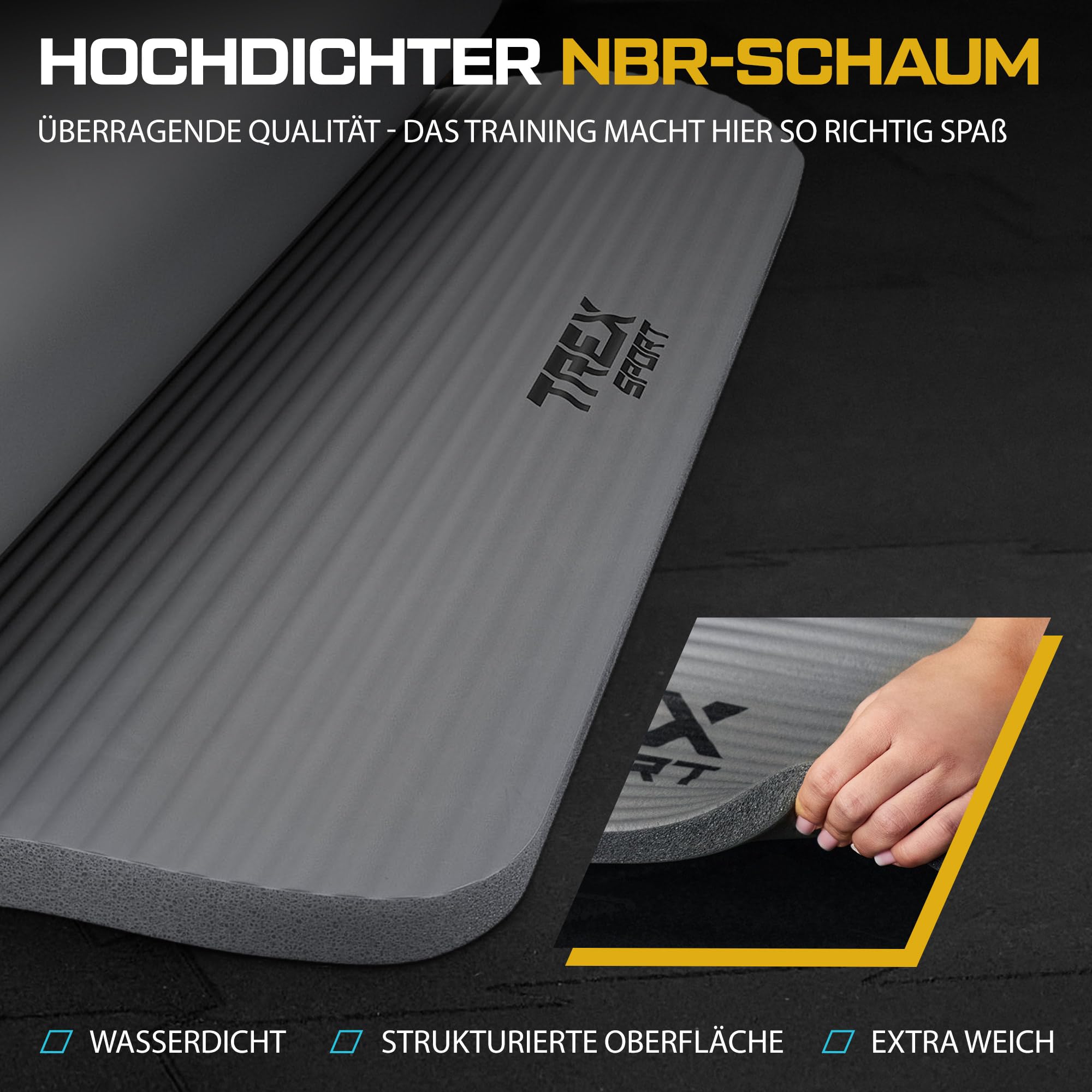 TREX SPORT Gymnastikmatte 2cm extra dick Fitnessmatte Sportmatte 190x80x2cm | NBR Yogamatte Pilates, Trainingsmatte rutschfest, wasserdicht, weich