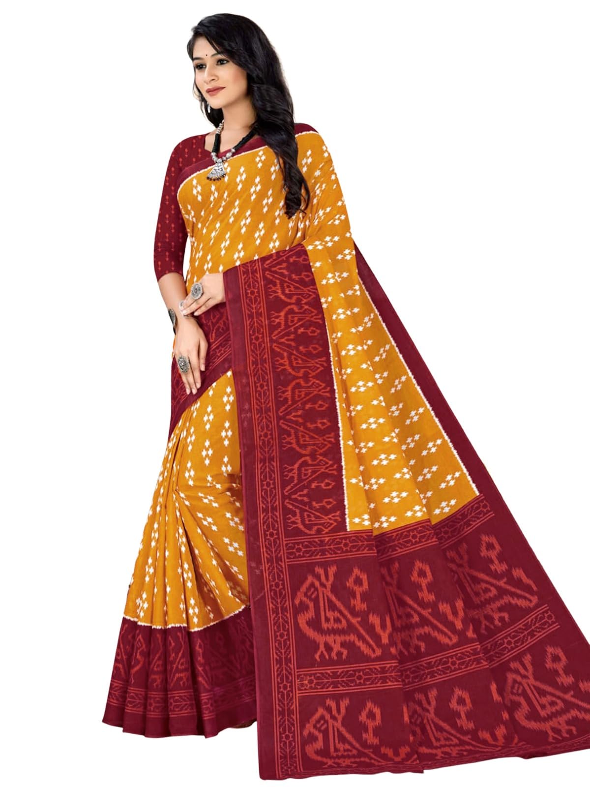satrani Women's Pure Cotton Geometric Printed Saree with Unstitched Blouse Piece-picture-17