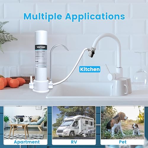 Miniatura 6 de Vortopt Sistema de filtración de agua para encimera - Filtro de agua para grifo para fregadero - Purificador de agua para cocina - Reduce el cloro,