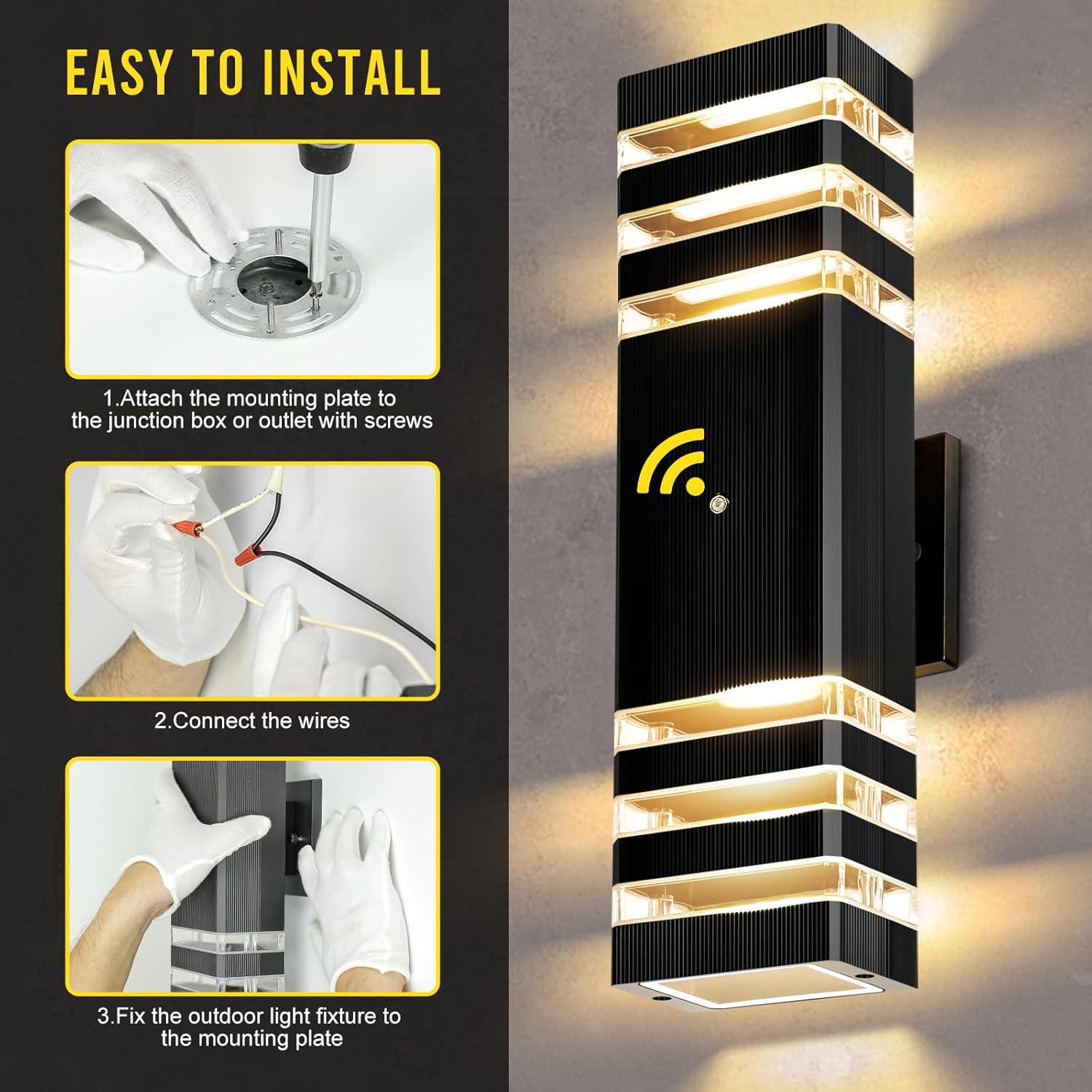 LED Square Up & Down Wall Lights 2 Pack 15inch,Outdoor Wall Lights 3000K Aluminum Body Waterproof IP65 Exterior Light Fixtures Wall Mount, Up Down Porch Lights Outdoor for House Porch Garage