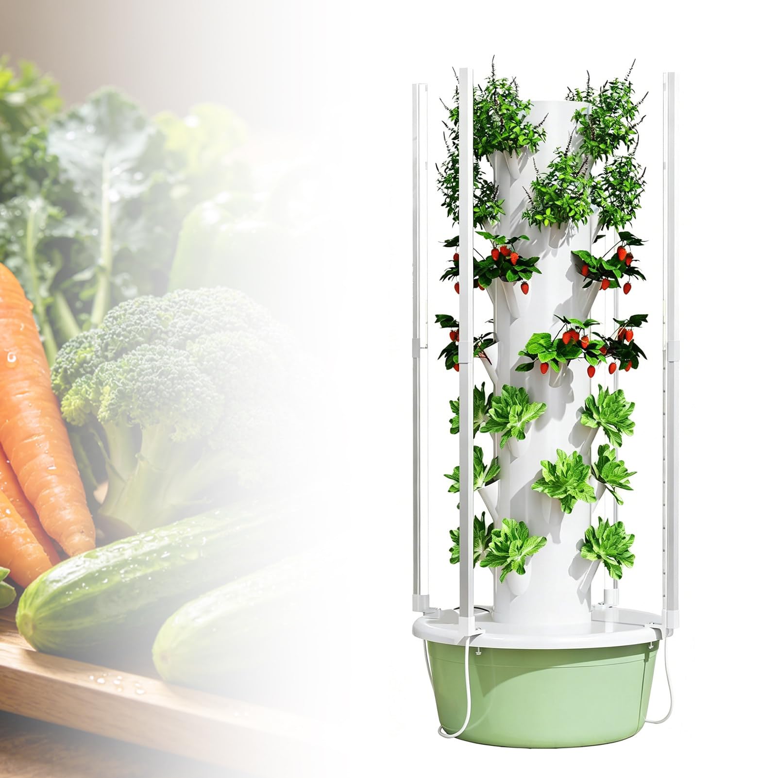 Kit Completo de Cultivo hidropónico: Torre Vertical con Luces LED, Bomba de autorriego y Temporizador, fácil Montaje para Cultivo de Hierbas, lechugas y Fresas en Interiores. 7layers
