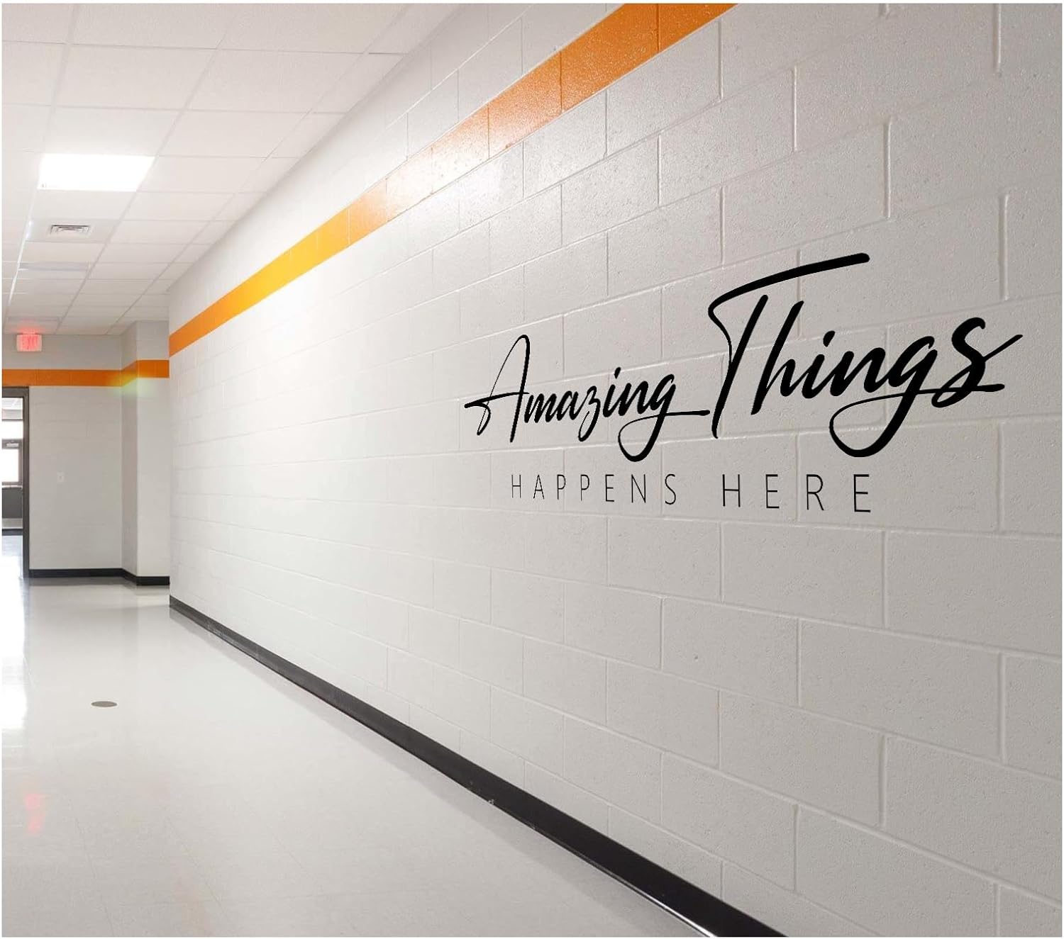 Amazing Things Happens Here Decal - Office Wall Decor - Inspirational Office Quotes - Home Office Decor - School Hallway WallArt, Modern Church, Waiting Room Vinyl