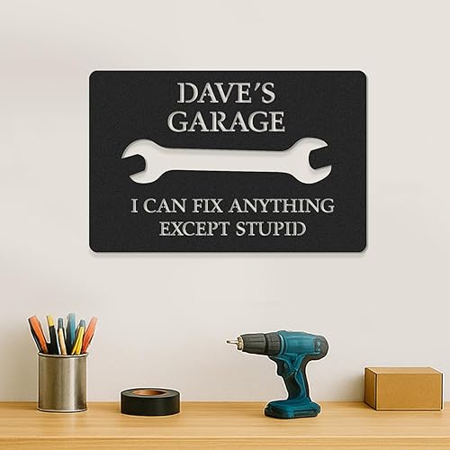 Miniatura 1 de Letreros de garaje personalizados para hombres, letrero de taller de papás, letrero personalizado de metal para exteriores, decoración de cueva de