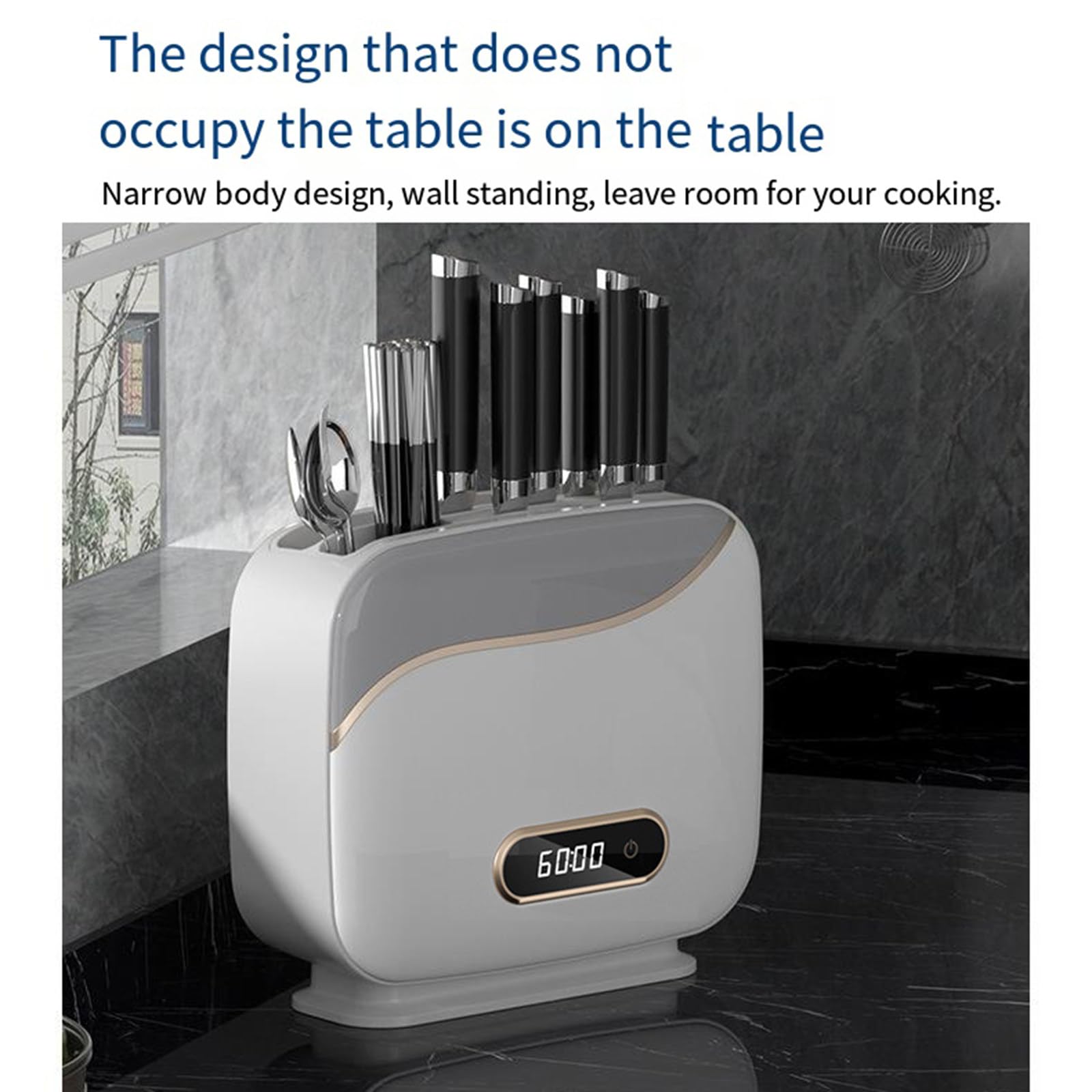 Portacuchillas esterilizador multifuncional de pared UV con cuchillo de secado y máquina esterilizadora y de almacenamiento de palillos,Grey