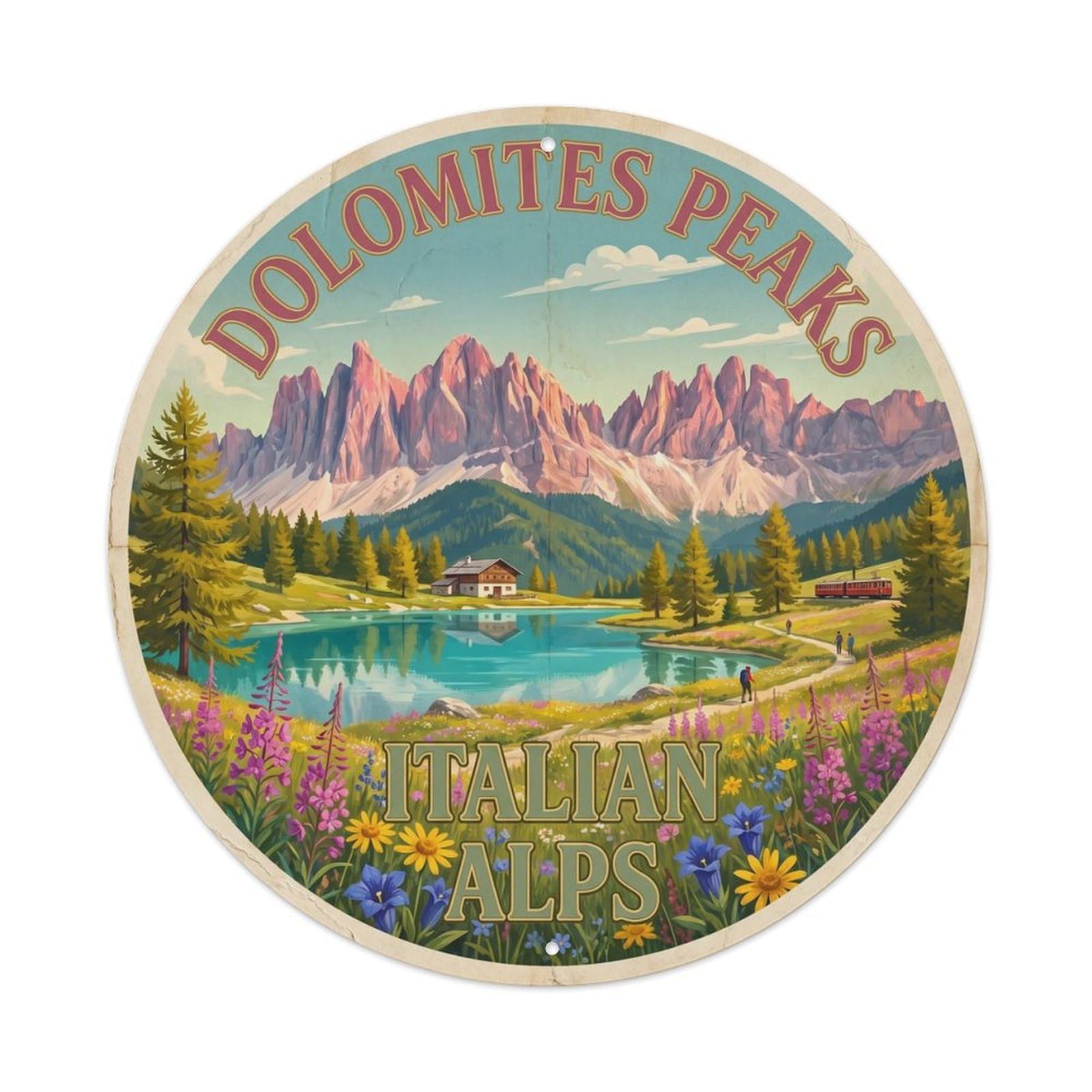 Vintage Travel Dolomites Italy PeaksMetal Tin Sign
