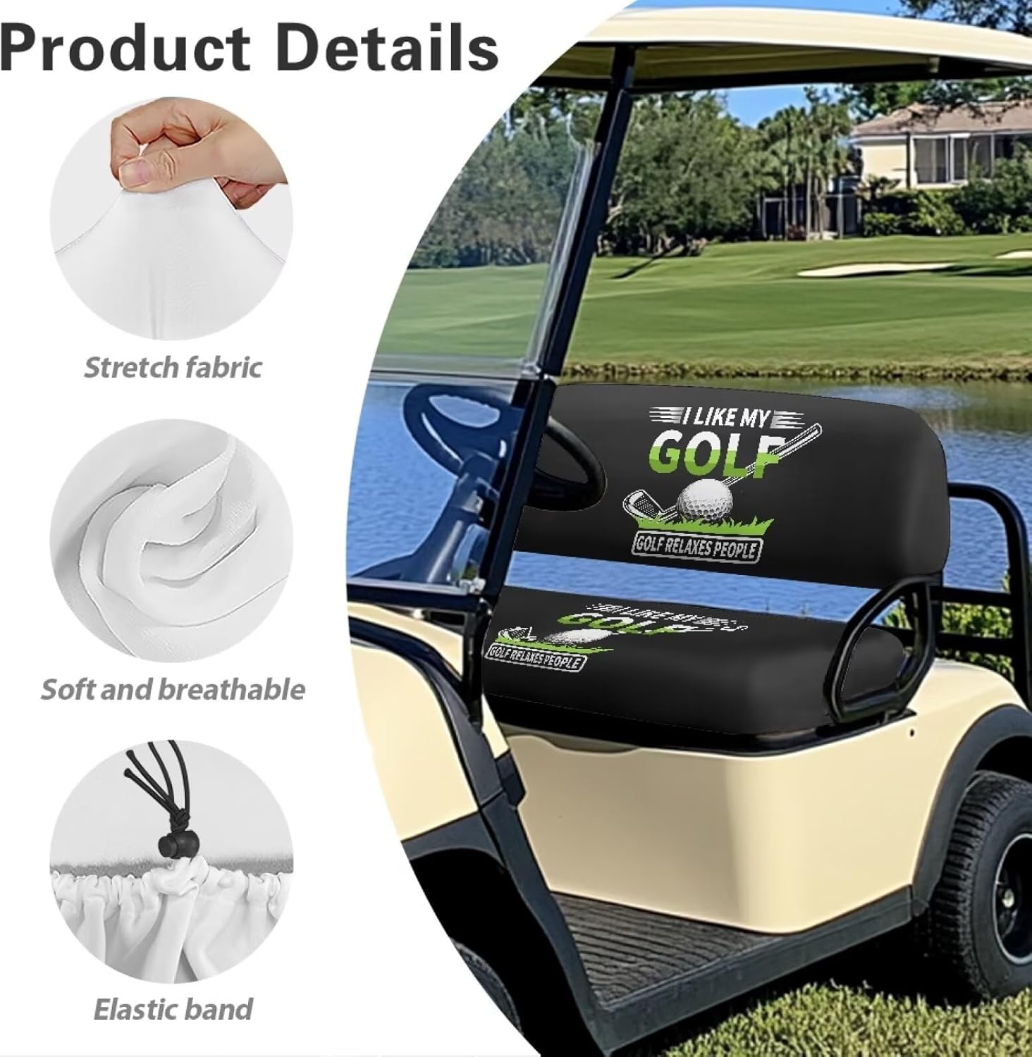 KEIAHUAN Golf Cart Seat Covers Front Seat Cover Breathable Anti-Scratch Split Backres Front Seat Cover 2 Passenger Models Bench Seat Covers Golf Cart Accessories