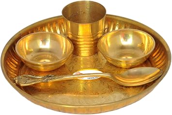 Premium Brass Pooja thali Set Decorative puja Plate Set for Temple Home Office Festival and Diwali Wedding Gift aarti