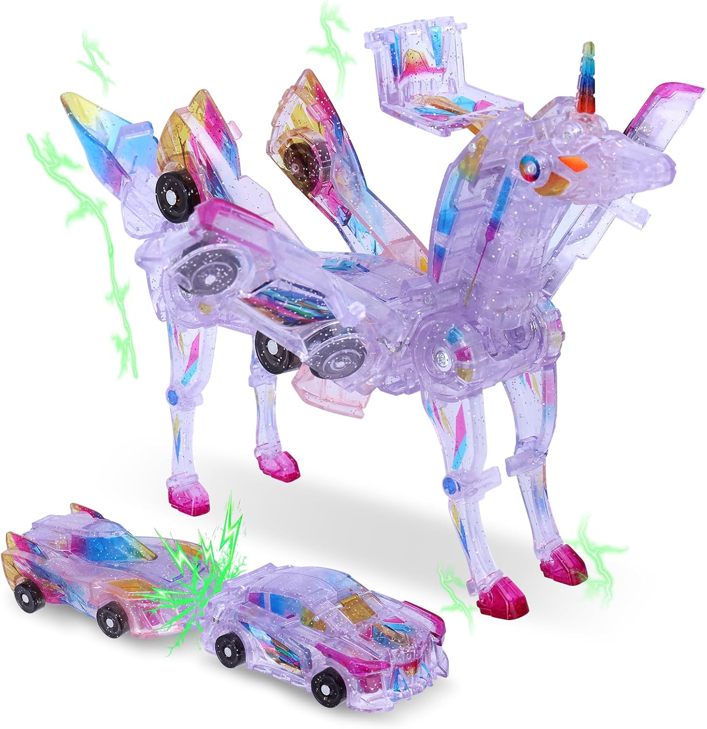 The Ultimate Unicorn car Toy！Two Children's car Robots Collide with Magnetic Transformation to Make The Mysterious Game of Unicorn Robots！Best Gift for Your Child's Birthday！