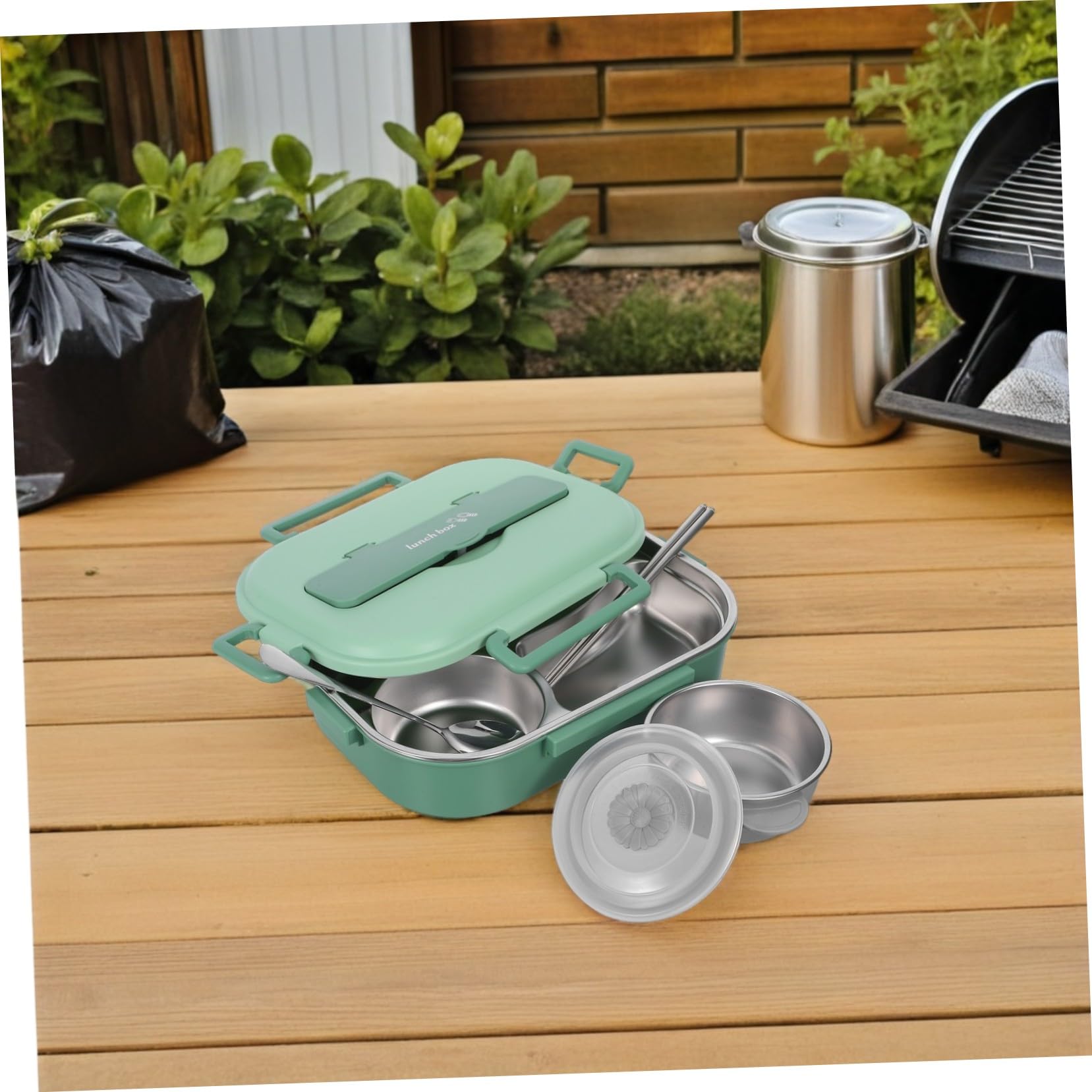 Fiambrera Acero Inoxidable Infantil 1500ml Verde con 4 Compartimentos | Taper de Acero Inoxidable con Tapa, Caja de Refrigerio Bento, Bento Box, Loncheras para Decoracion Colegio