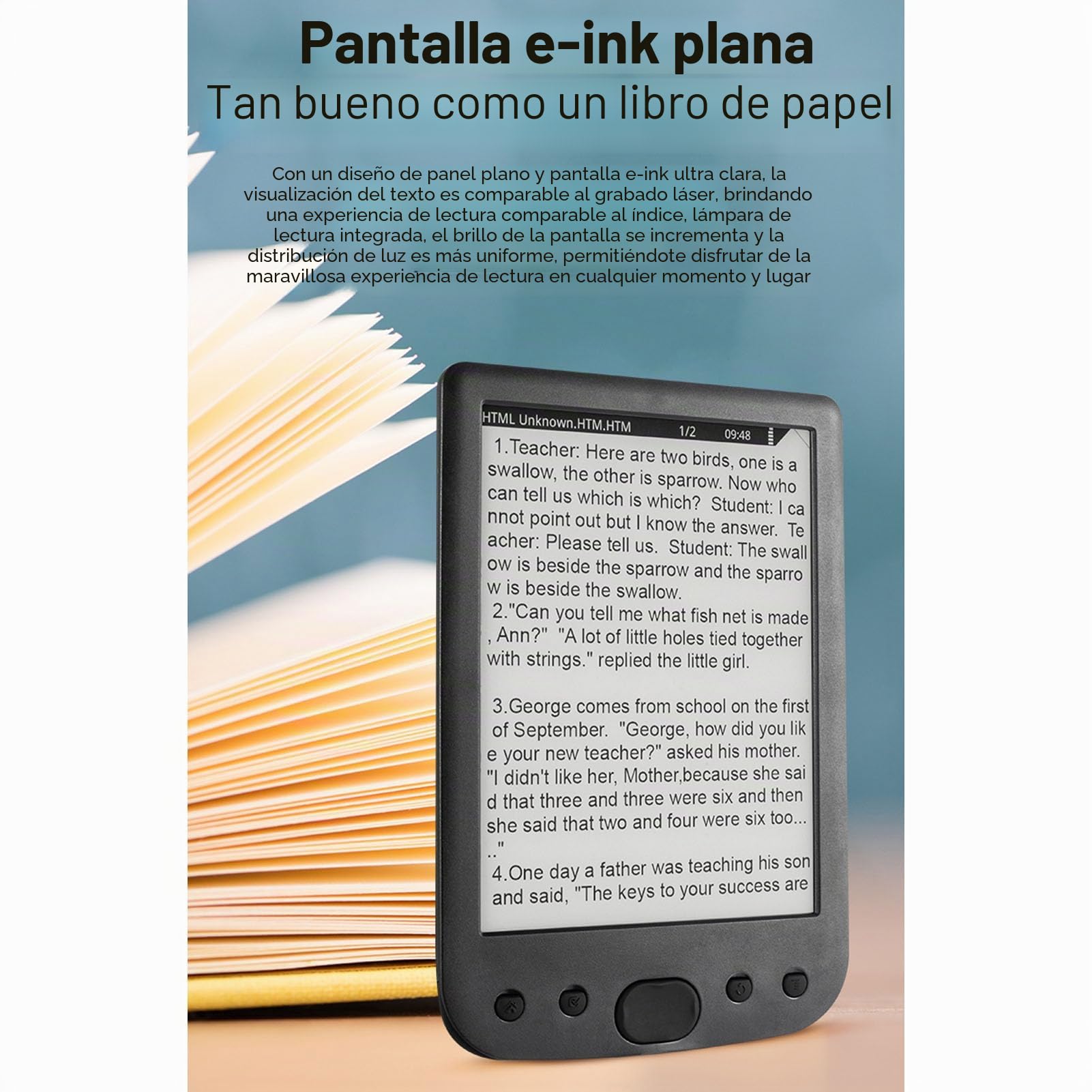 E Reader, Lector de Libros Electrónicos de Pantalla Portátil de 6 Pulgadas, Lector de Libros Electrónicos Amigables con los Ojos con Estuche Protectora, Batería de 2500 (8G)